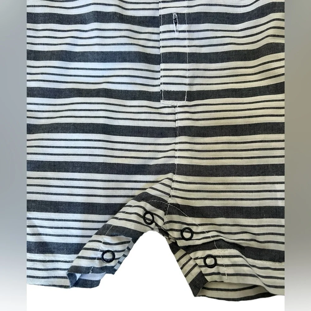 DKNY 6-9 months navy & white striped baby short sleeve collar dress shirt onesie